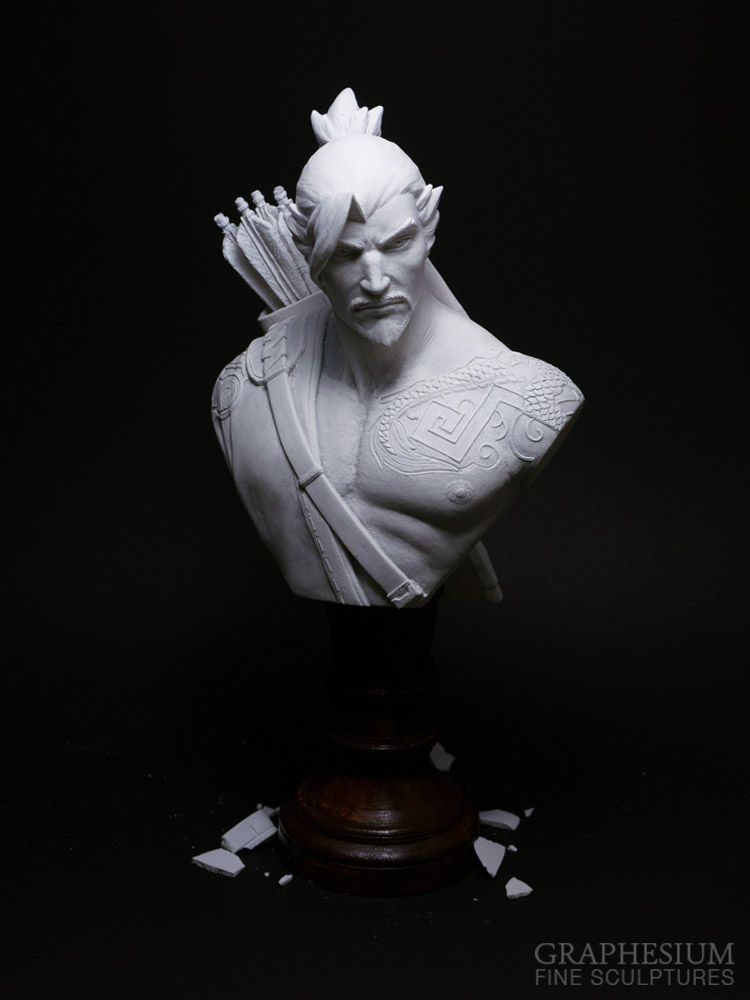 Handmade stone Hanzo (Overwatch) sculpture / statue / figure by Robin, Graphesium Fine Sculptures (@gsculpt)