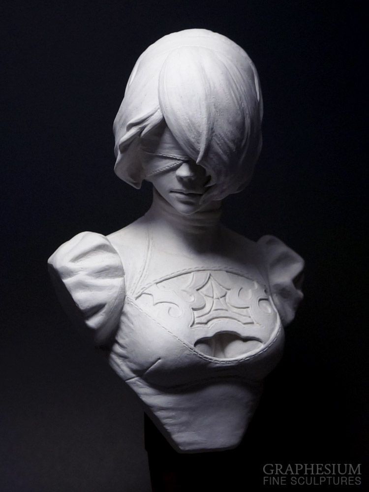 Handmade stone 2B (Nier: Automata) sculpture / statue / figure by Robin, Graphesium Fine Sculptures (@gsculpt)