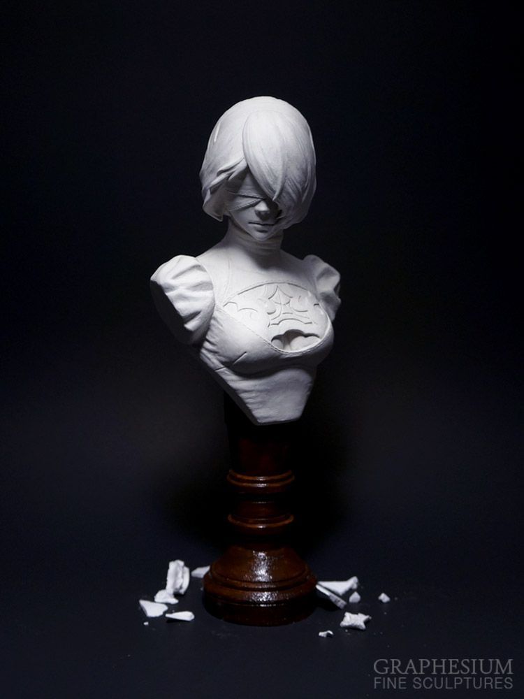 Handmade stone 2B (Nier: Automata) sculpture / statue / figure by Robin, Graphesium Fine Sculptures (@gsculpt)