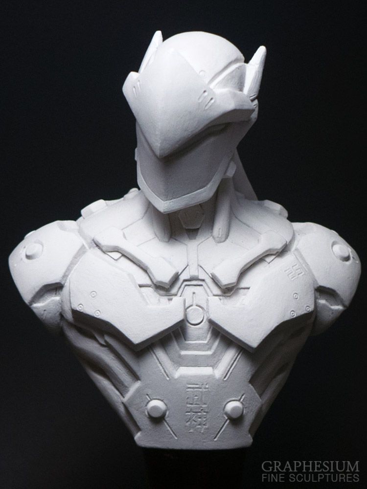 Handmade stone Genji (Overwatch) sculpture / statue / figure by Robin, Graphesium Fine Sculptures (@gsculpt)