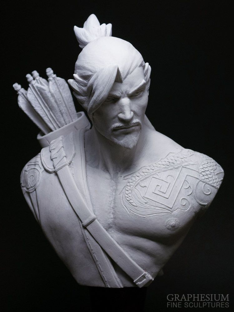 Handmade stone Hanzo (Overwatch) sculpture / statue / figure by Robin, Graphesium Fine Sculptures (@gsculpt)